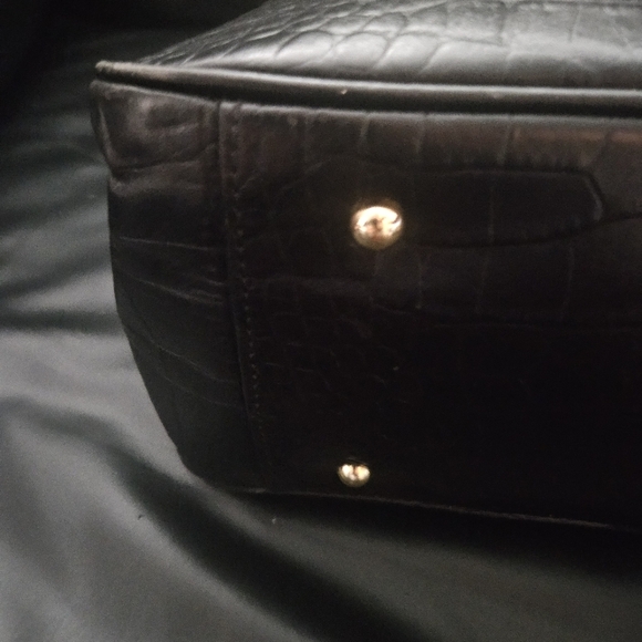Ralph Lauren Black 100% Leather Croc Embossed Gold Hardware Satchel Tote - Picture 8 of 16